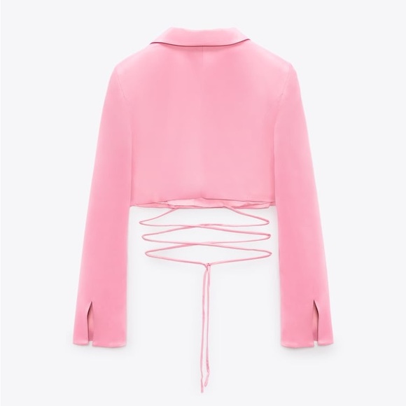 Zara Set - Pink Cropped Satin Effect Blazer & Full Length Pants - Picture 13 of 17